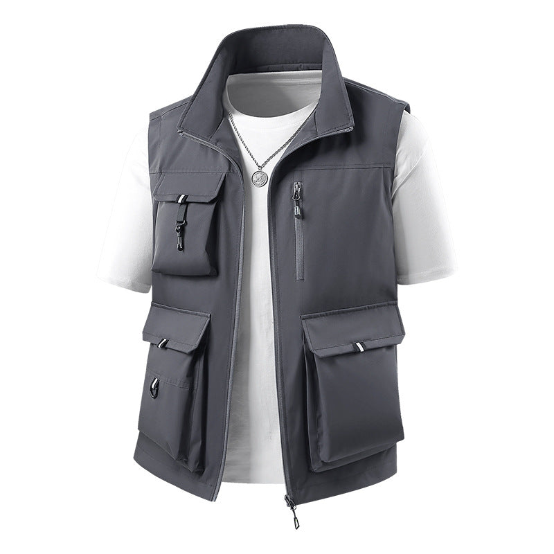 Herren Multifunktionale Outdoorweste mit mehreren Cargo-Taschen und Stehkragen Nord Taschen