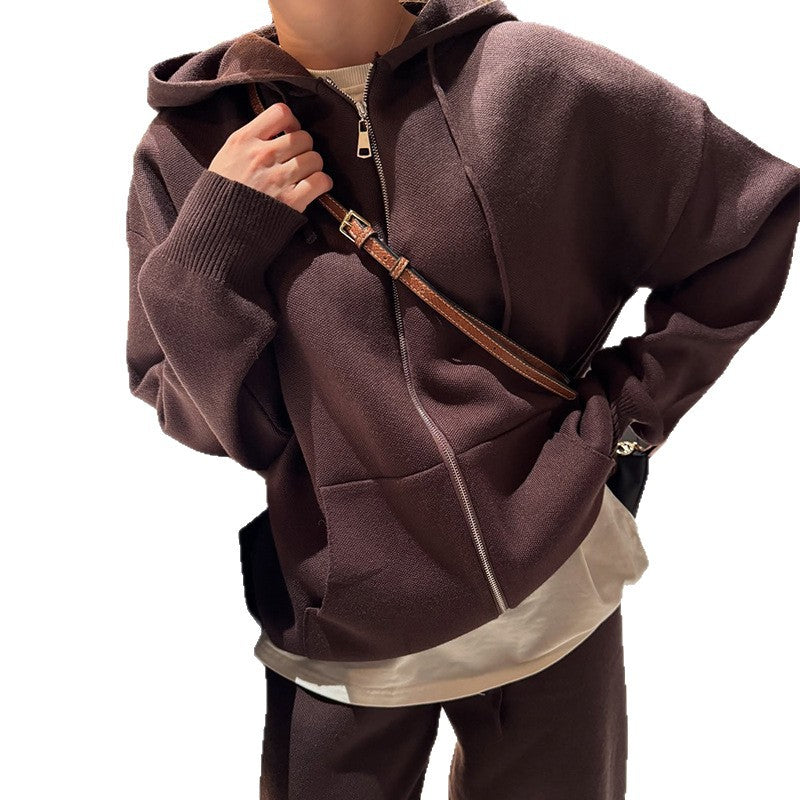 Damen lässiger Oversize-Hoodie und weite Hose Set Nord Taschen