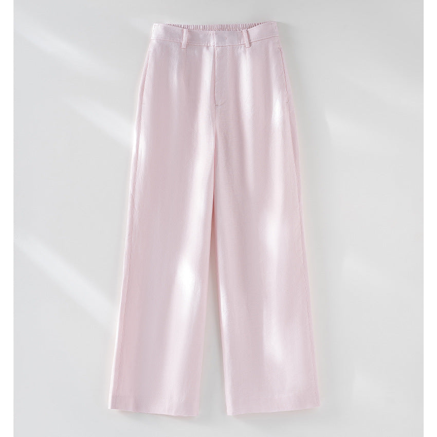Damen Leichte Highwaist-Weitbein-Hose aus Leinenmix mit elastischem Rückbund Nord Taschen
