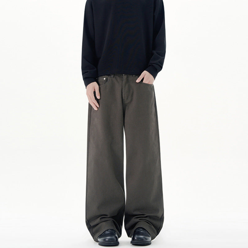 Herren Weite Baumwoll‑Twill‑Hose mit hohem Bund und geradem Bein Nord Taschen