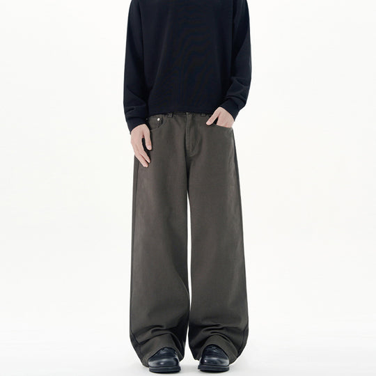 Herren Weite Baumwoll‑Twill‑Hose mit hohem Bund und geradem Bein Nord Taschen