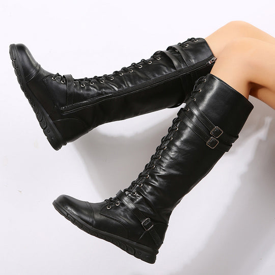 Damen  kniehohe Schnürstiefel mit Memory Fußbett, profilierter Gummisohle, Schnürung und seitlichem Reißverschluss Nord Taschen