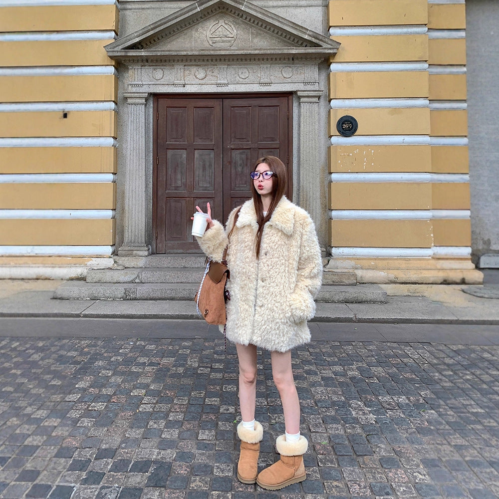 Damen Oversized Kunstfell‑Mantel mit Teddy‑Optik, Stehkragen und Eingrifftaschen Nord Taschen