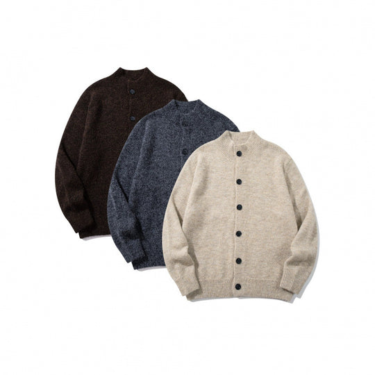 Unisex Boxy-Mohair‑Mix‑Cardigan mit halbhohem Kragen und durchgehender Knopfleiste Nord Taschen