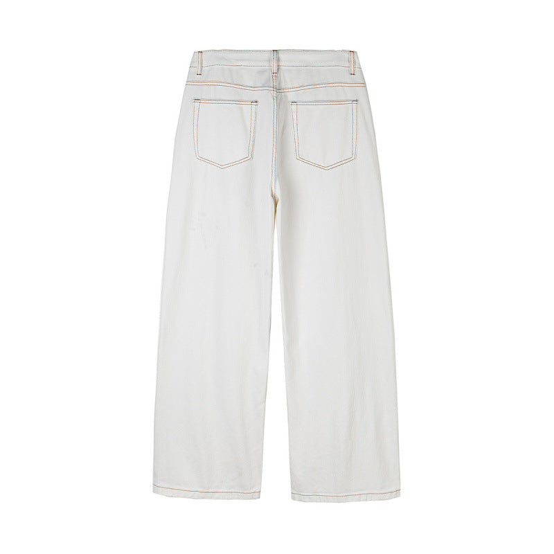 Damen Weite High-Waist Culotte-Jeans mit sichtbaren Kontrastnähten Nord Taschen