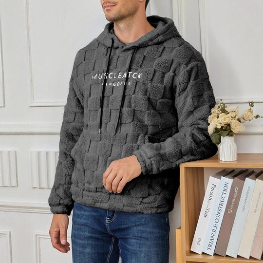 Herren flauschiger Sherpa-Hoodie mit Quadrat-Steppmuster, Kängurutasche und verstellbarer Kapuze Nord Taschen