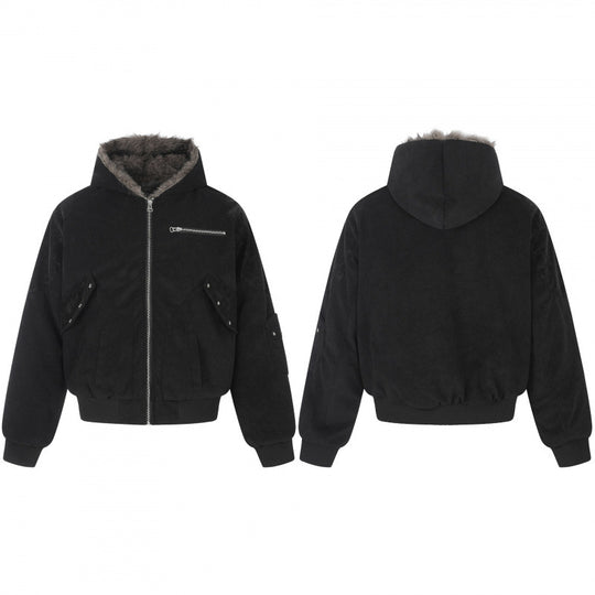 Unisex Oversize-gefütterte Kapuzen-Blousonjacke aus Velourslederimitat mit Teddyfutter Nord Taschen