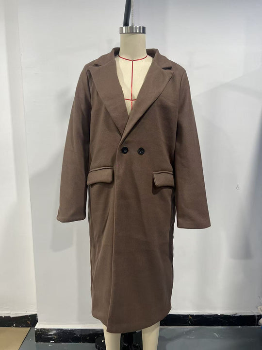 Damen Eleganter Wollmantel mit tailliertem Schnitt und Reverskragen Nord Taschen