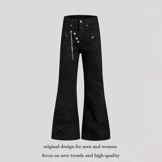 Damen Weite Schlaghose aus Denim mit asymmetrischem Reißverschluss und Knopfverschluss Nord Taschen