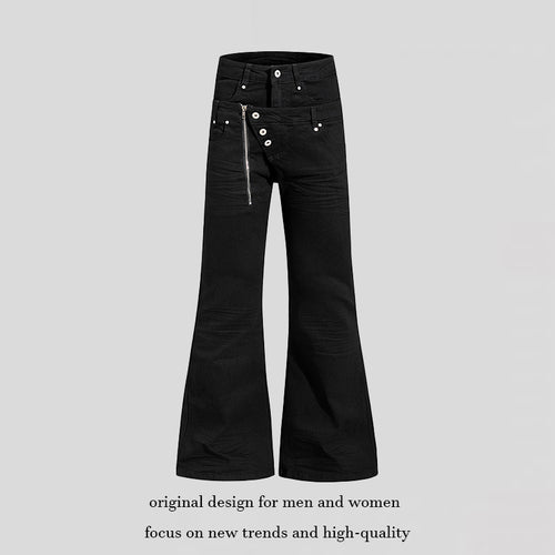 Damen Weite Schlaghose aus Denim mit asymmetrischem Reißverschluss und Knopfverschluss Nord Taschen