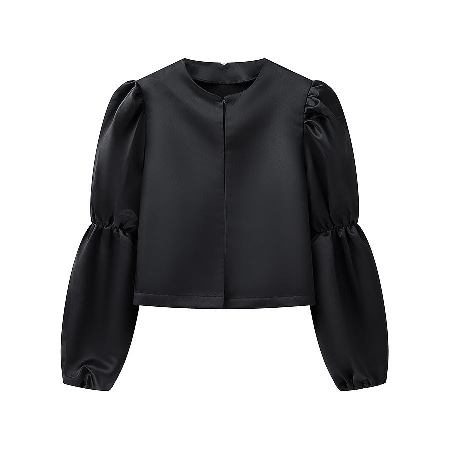 Damen Glänzende Satin‑Bluse mit voluminösen Puffärmeln Nord Taschen