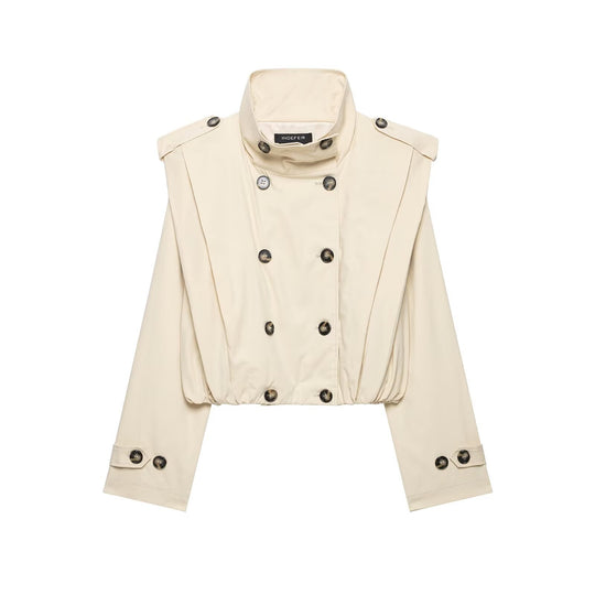 Damen Cropped Trenchjacke im Cape-Look mit doppelreihiger Knopfleiste und hohem Stehkragen Nord Taschen
