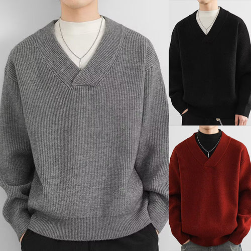 Herren Grobstrick-Pullover mit V-Ausschnitt Nord Taschen