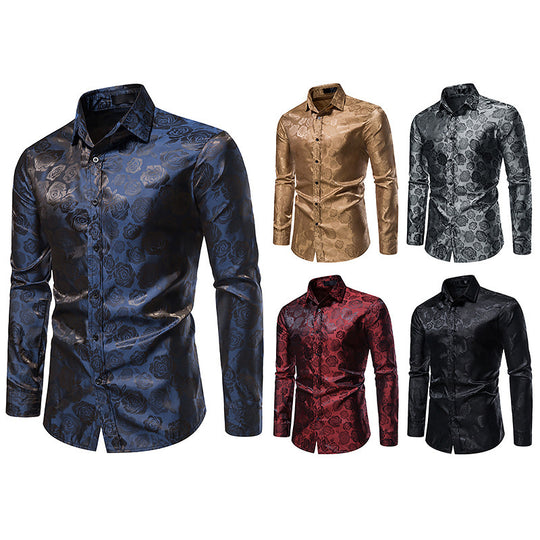 Herren Elegantes Hemd mit floralem Jacquardmuster und Satin-Glanz Nord Taschen