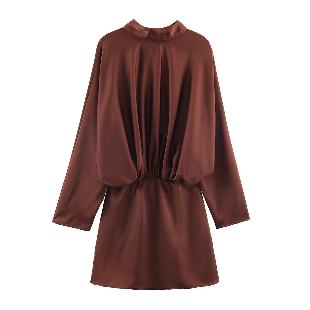 Damen Kurzes A-Linien-Kleid mit Rosen-Jacquard, Volantärmeln und Ziergürtel Nord Taschen