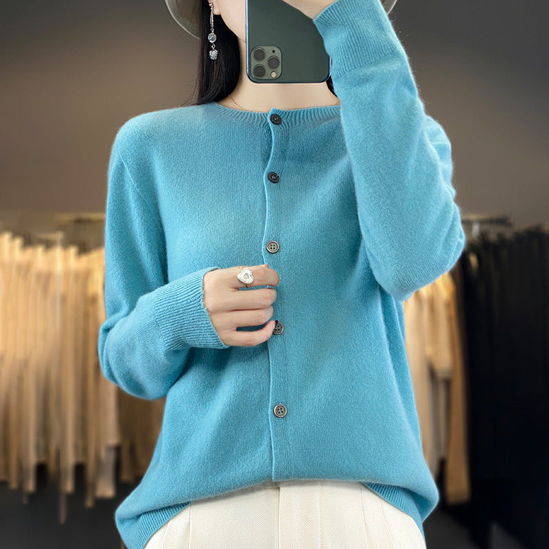 Damen Leichter Feinstrick-Cardigan mit Kaschmir‑Optik, Rundhalsausschnitt und verdeckter Knopfleiste Nord Taschen