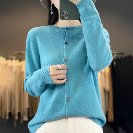 Damen Leichter Feinstrick-Cardigan mit Kaschmir‑Optik, Rundhalsausschnitt und verdeckter Knopfleiste Nord Taschen