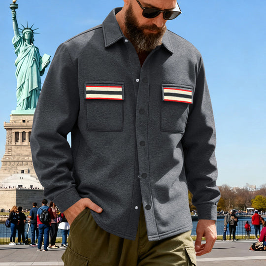 Herren Overshirt-Jacke aus schwerem Baumwollmix mit Brusttaschen und Kontraststreifen Nord Taschen