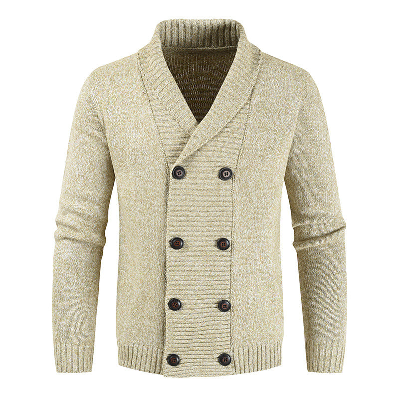 Herren doppelreihige Strickcardigan mit Schalkragen, strukturierter Maschenoptik und gerippten Bündchen Nord Taschen