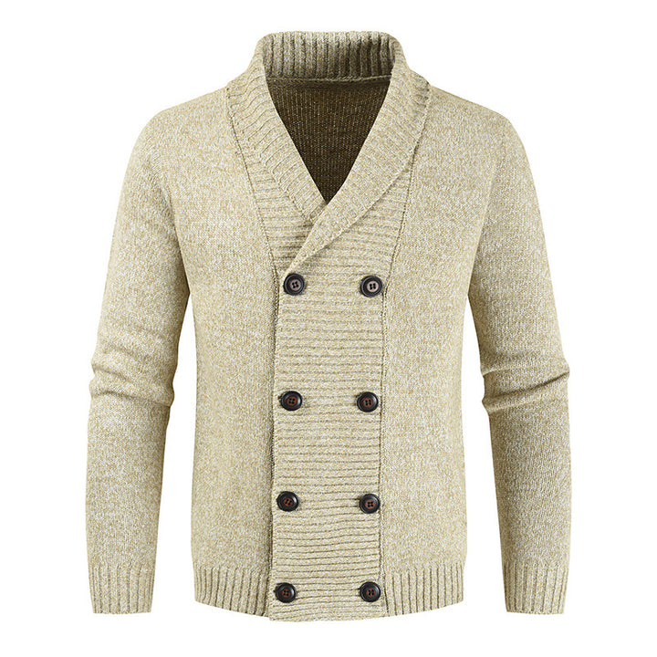 Herren doppelreihige Strickcardigan mit Schalkragen, strukturierter Maschenoptik und gerippten Bündchen Nord Taschen