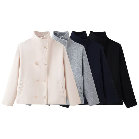Damen 200+ boxy Wollmix Kurzjacke mit Stehkragen und verdeckter Doppelknopfleiste Nord Taschen