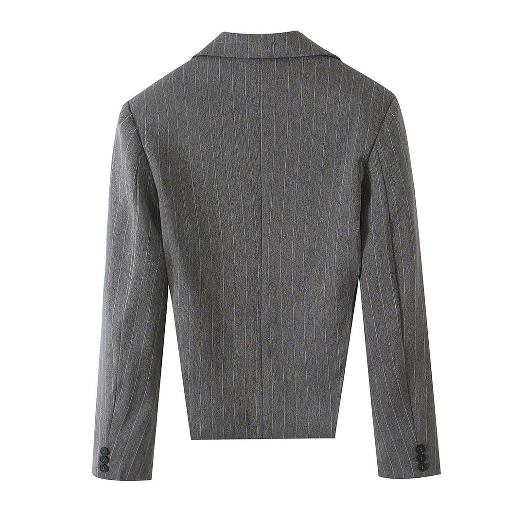 Damen Taillierter Cropped‑Blazer mit Seiteneinsätzen und Nadelstreifen Nord Taschen