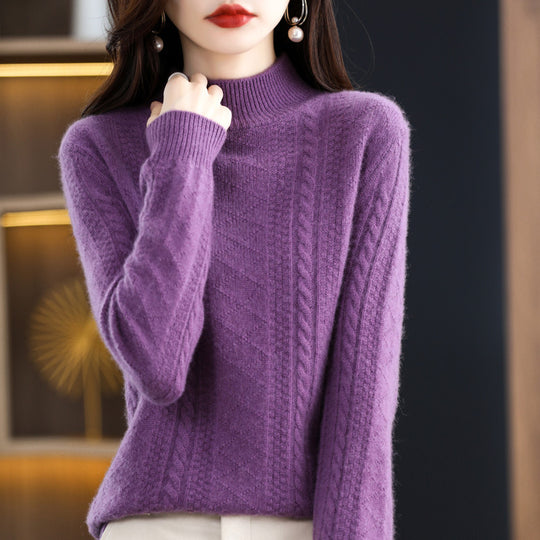 Damen Weicher Mohair‑Optik Mockneck‑Pullover mit Zopfmotiv und feinem Rippkragen Nord Taschen