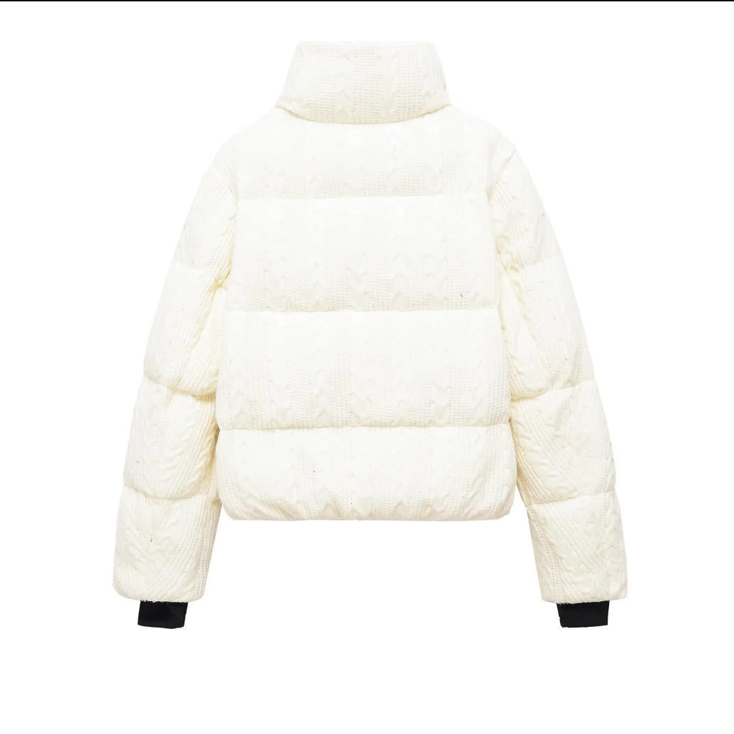 Damen Gepolsterte Cropped Steppjacke mit Zopfstrickoptik und hohem Stehkragen Nord Taschen