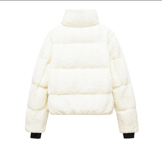 Damen Gepolsterte Cropped Steppjacke mit Zopfstrickoptik und hohem Stehkragen Nord Taschen