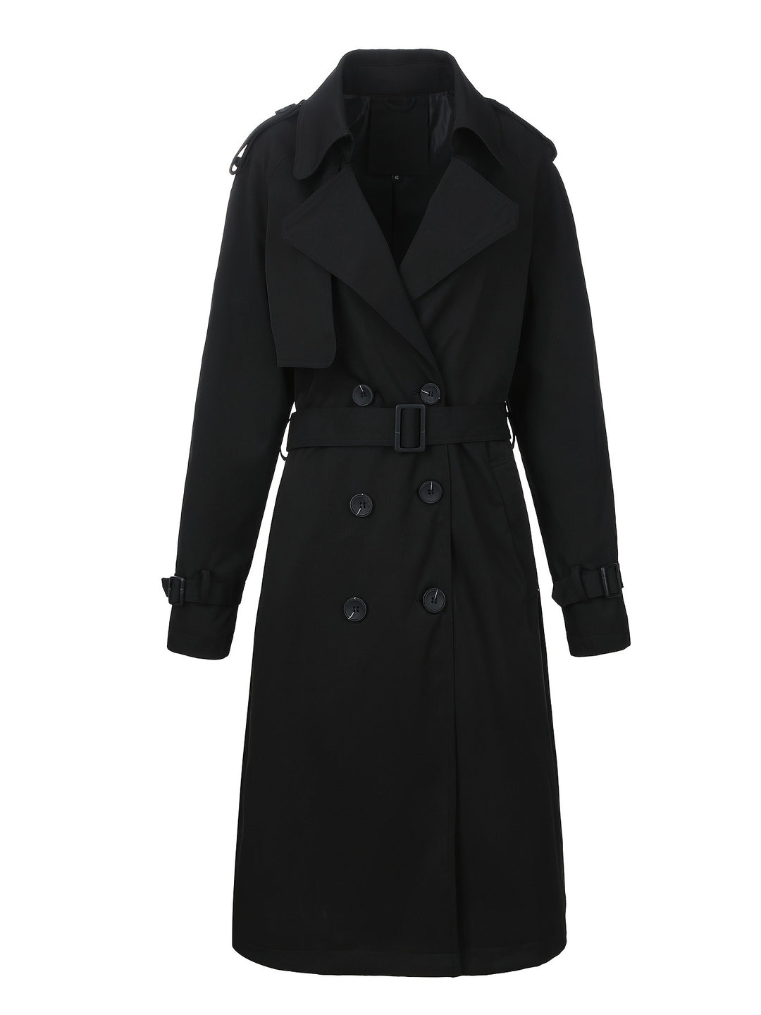 Damen Langer Doppelreihiger Trenchcoat mit Taillengürtel und Epauletten Nord Taschen