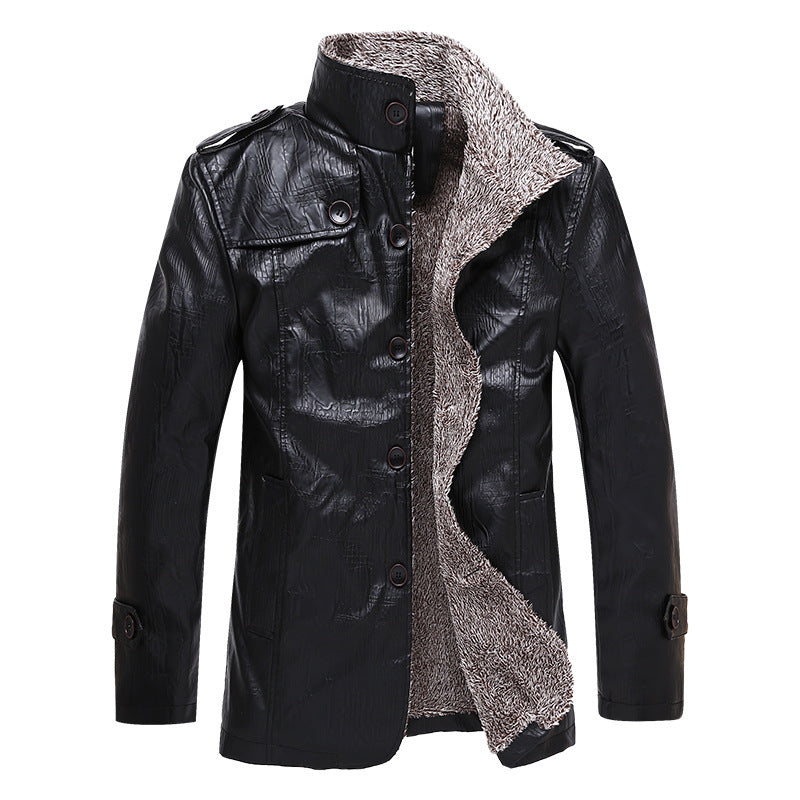 Herren Texturierte Kunstleder-Midlayerjacke mit Teddyfleece-Innenfutter, Stehkragen und Schulterpatten Nord Taschen