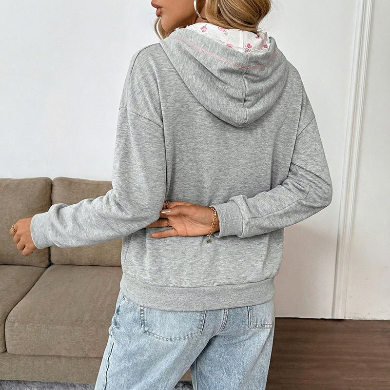 Damen Eleganter Kapuzenpullover mit Spitzenakzenten Nord Taschen
