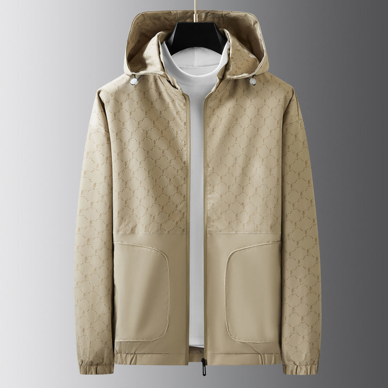 Herren Leichter wasserabweisender Kapuzen-Outdoorblouson mit Allover-Muster und großen Eingrifftaschen Nord Taschen