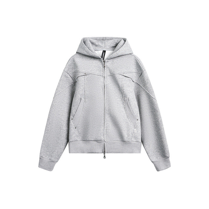 Unisex Oversize Kapuzen-Sweatjacke mit Zwei-Wege-Reißverschluss Nord Taschen