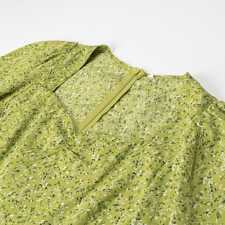 Damen Midikleid mit Herzausschnitt, gerafften Ballonärmeln und A‑Linien‑Silhouette Nord Taschen