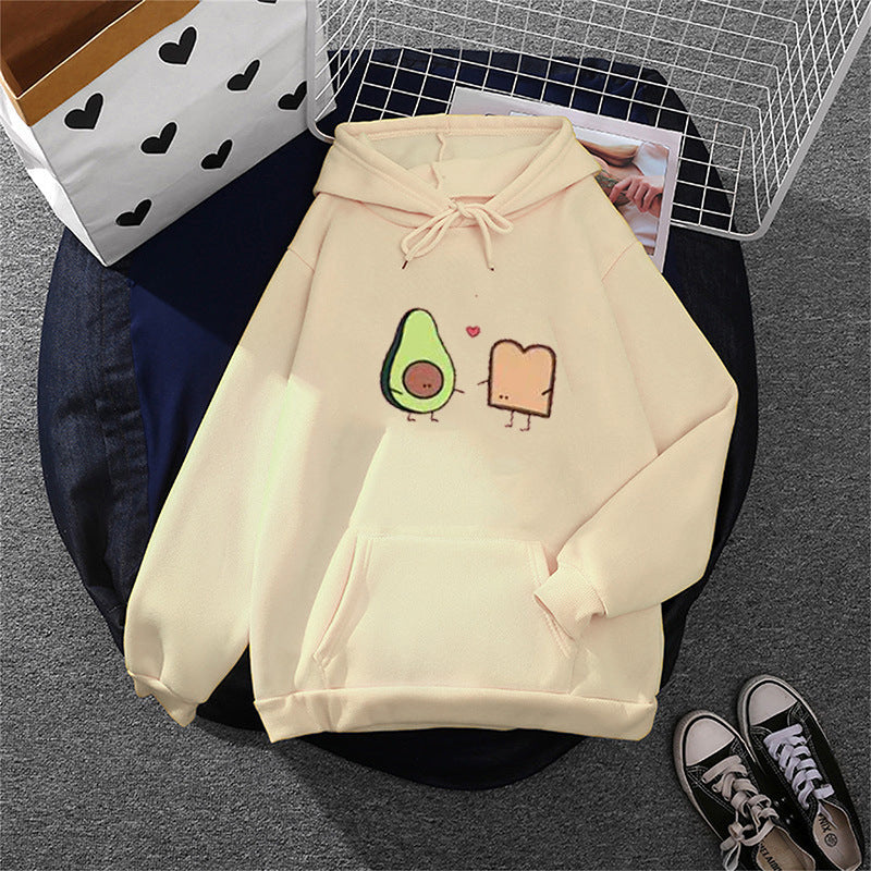 Damen nan gemütlicher Kapuzenpullover mit Avocado‑Toast-Illustration, weichem Fleece-Innenfutter und Kängurutasche Nord Taschen