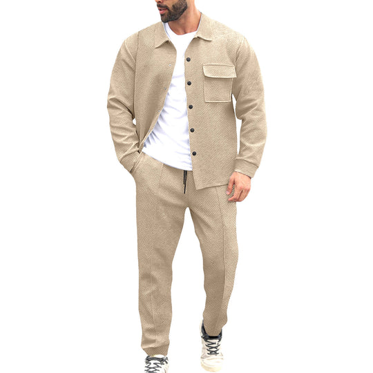 Herren Komfort-Zweiteiler Waffelstruktur-Hemdjacke mit Pattentasche und Relax-Bundhose Nord Taschen