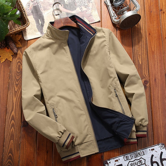 Herren Leichte Bomberjacke im urbanen Utility‑Look mit gestreiften Rippbündchen & Reißverschlusstaschen Nord Taschen
