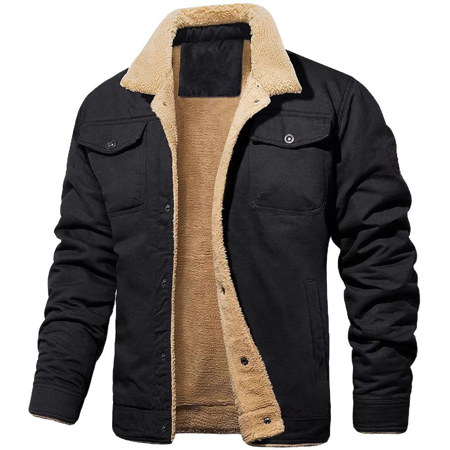 Herren Sherpa-gefütterte Canvas-Truckerjacke mit Brusttaschen Nord Taschen