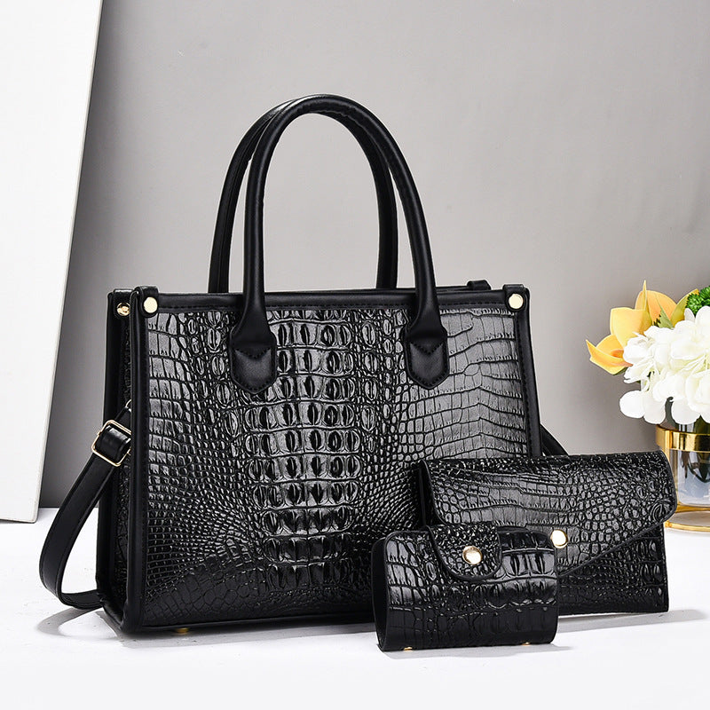 Damen Handtaschen-Set mit elegantem Krokodil-Leder-Look und abnehmbaren Zubehör Nord Taschen