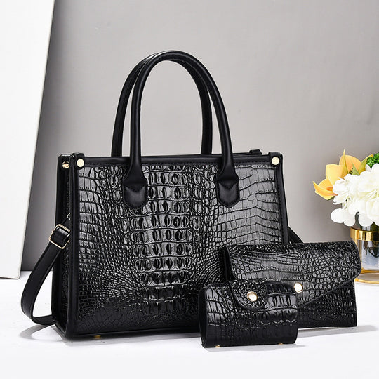 Damen Handtaschen-Set mit elegantem Krokodil-Leder-Look und abnehmbaren Zubehör Nord Taschen