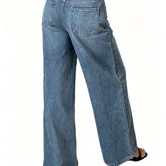 Damen Jeanshose mit hoher Taille und weitem Bein Nord Taschen