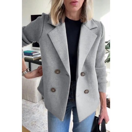 Damen Doppelreihige Blazer-Weste mit breitem Revers und gerippten Strickärmeln Nord Taschen