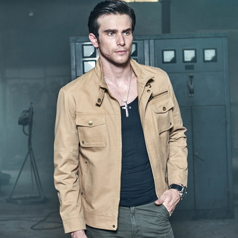 Herren schlanke Canvas-Fieldjacke mit militärischer Taschendetailierung und Stehkragen Nord Taschen