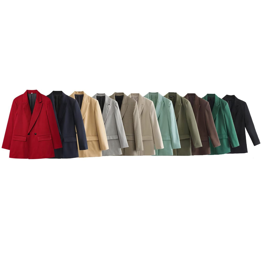 Damen 100+ geradliniger Longline Blazer mit Reverskragen, doppelreihiger Optik und Pattentaschen Nord Taschen