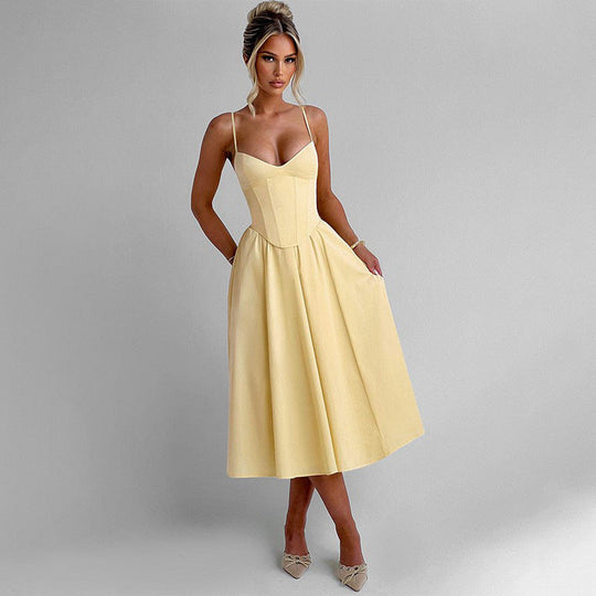 Damen Elegantes Maxikleid mit tailliertem Oberteil und schwingendem Rock