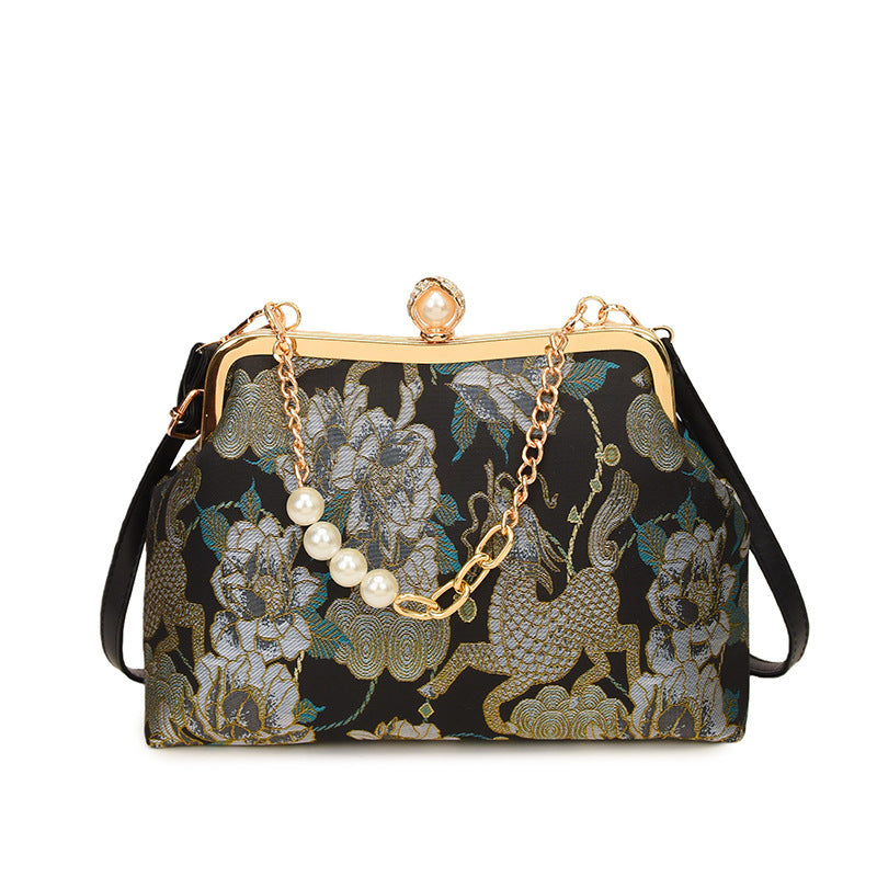 Damen elegante Clutch-Tasche mit floralem Motiv und exklusiver Kettenverzierung Nord Taschen