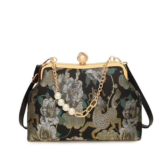Damen elegante Clutch-Tasche mit floralem Motiv und exklusiver Kettenverzierung Nord Taschen