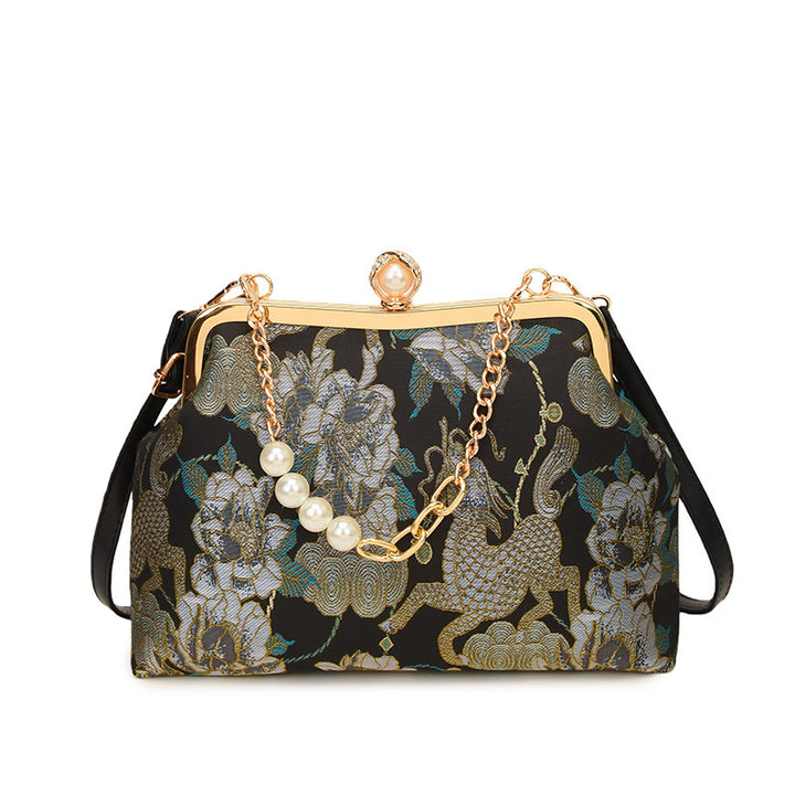 Damen elegante Clutch-Tasche mit floralem Motiv und exklusiver Kettenverzierung Nord Taschen
