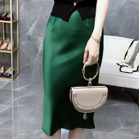 Damen Taillierter Satin-Midirock mit hohem Bund und Bias‑Cut‑Silhouette Nord Taschen